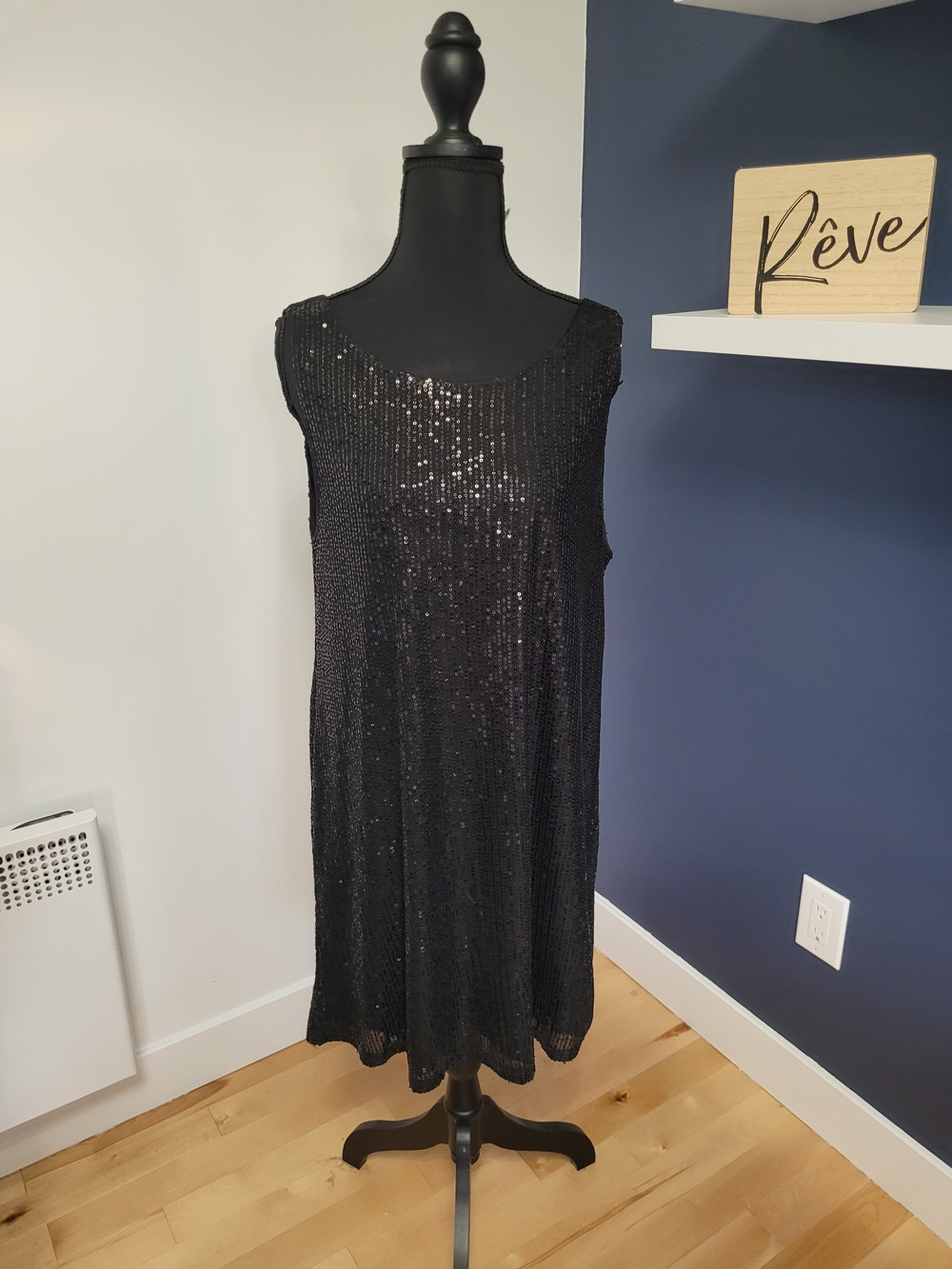 Black Sequin Open Draped Cowl Back Party Dress Large